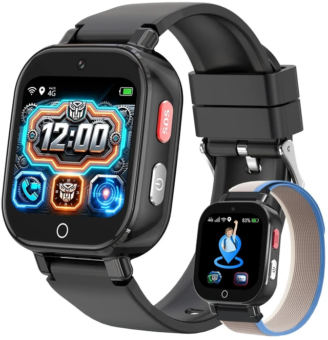 Main image of 4G Kid Phone Watch with SIM Card, Kids Smart Watch for Boys Girls | with GPS Tracker Call SOS Video Call IP68 Waterproof Camera , Smartwatch for Ages 4-12 Children Birthday Gift, Black