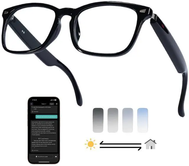 Main image of AI Smart Glasses, 164 Language Translation Glasses, Bluetooth Glasses with Speakers for Music and Calls, Photochromic Lenses, 170mAh Battery for Men Women, Travel, Work and Sports