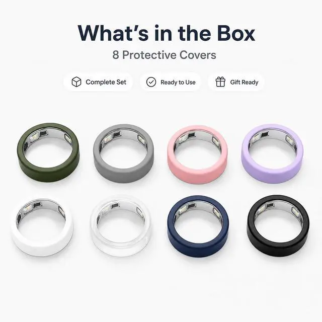 Alt view image 3 of 7 - 8 Pack Ring Cover Compatible with Oura Ring 5, Ultra-Thin Silicone Ring Protector Case, Soft Comfortable Anti-Scratch Ring Guard, Supports Charging with Cover On