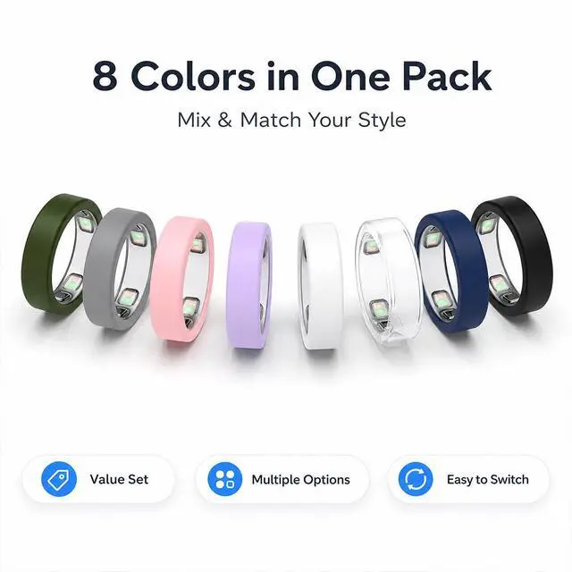 Alt view image 6 of 7 - 8 Pack Ring Cover Compatible with Oura Ring 5, Ultra-Thin Silicone Ring Protector Case, Soft Comfortable Anti-Scratch Ring Guard, Supports Charging with Cover On