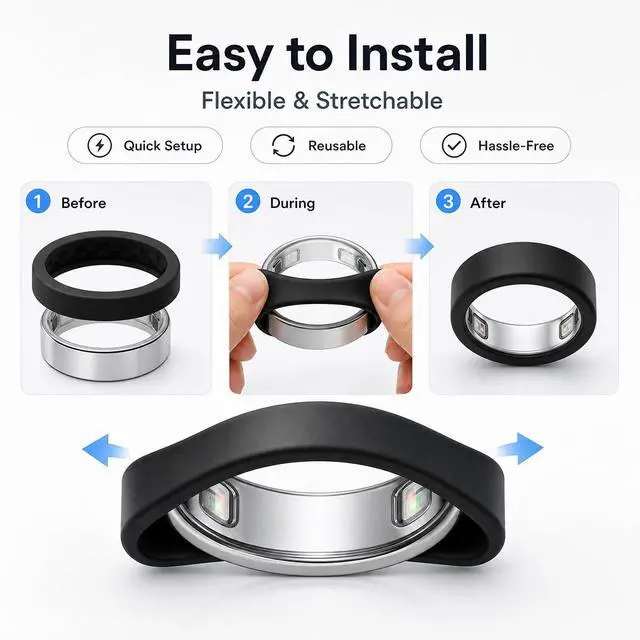 Alt view image 7 of 7 - 8 Pack Ring Cover Compatible with Oura Ring 5, Ultra-Thin Silicone Ring Protector Case, Soft Comfortable Anti-Scratch Ring Guard, Supports Charging with Cover On