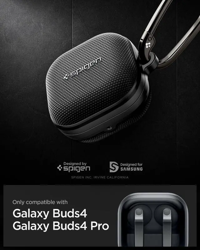 Alt view image 2 of 7 - Classic Fit Designed for Galaxy Buds 4 Pro/Buds 4 Case (2026) | Premium Nylon Fabric, Classic Design with Carabiner, Wireless Charging Compatible - Black