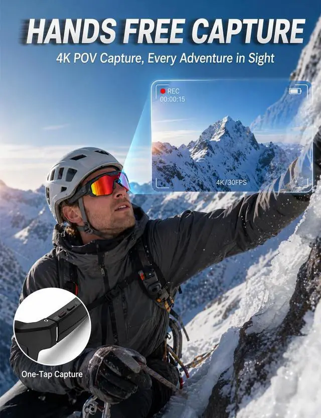Alt view image 5 of 7 - AI Smart Glasses with 30MP Camera, 4K HD Video Sport Sunglasses | Bluetooth ChatGPT Voice Real-Time Translation, IP66 UV400 Sunglasses for Baseball, Cycling & Hiking Orange