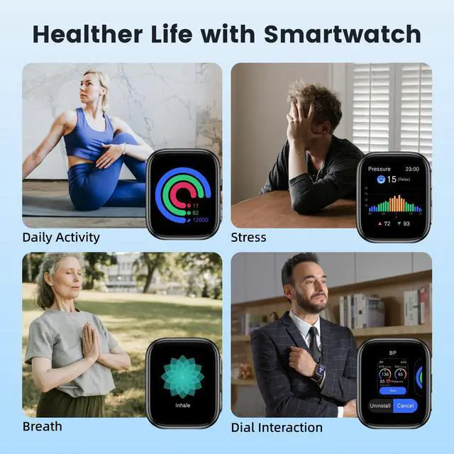 Alt view image 5 of 7 - Blood Pressure Smart Watch, 1.95'' Blood Pressure Smartwatch with Air Pump Cuff, Blood Pressure Sleep Monitor Sports Tracking for Android iOS Supports Data Sharing, Reminder Monitoring
