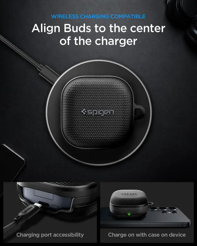 Alt view image 6 of 7 - Classic Fit Designed for Galaxy Buds 4 Pro/Buds 4 Case (2026) | Premium Nylon Fabric, Classic Design with Carabiner, Wireless Charging Compatible - Black