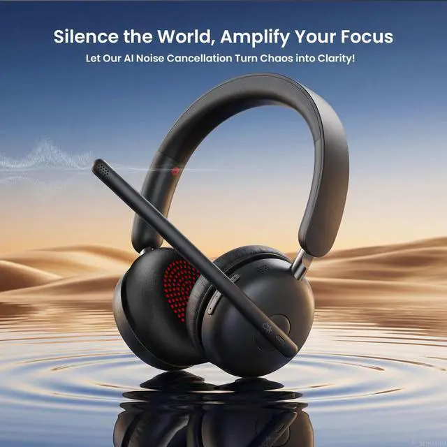 Alt view image 3 of 7 - Wireless Headset with Mic for Work, One-Tap Mute & USB Dongle, Bluetooth 5.3 Headset, AI Noise Cancelling Mic, Wireless Headphones with Mic & 65H, Wireless Headset for PC/Teams/Computer/Laptop/Study