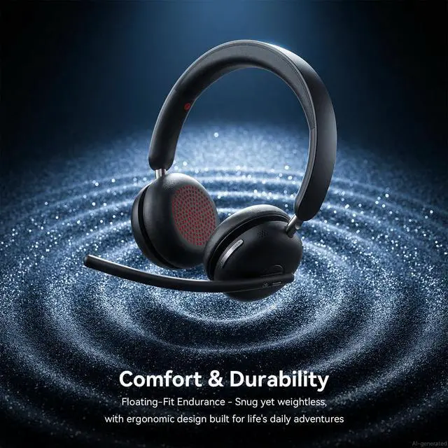 Alt view image 5 of 7 - Wireless Headset with Mic for Work, One-Tap Mute & USB Dongle, Bluetooth 5.3 Headset, AI Noise Cancelling Mic, Wireless Headphones with Mic & 65H, Wireless Headset for PC/Teams/Computer/Laptop/Study