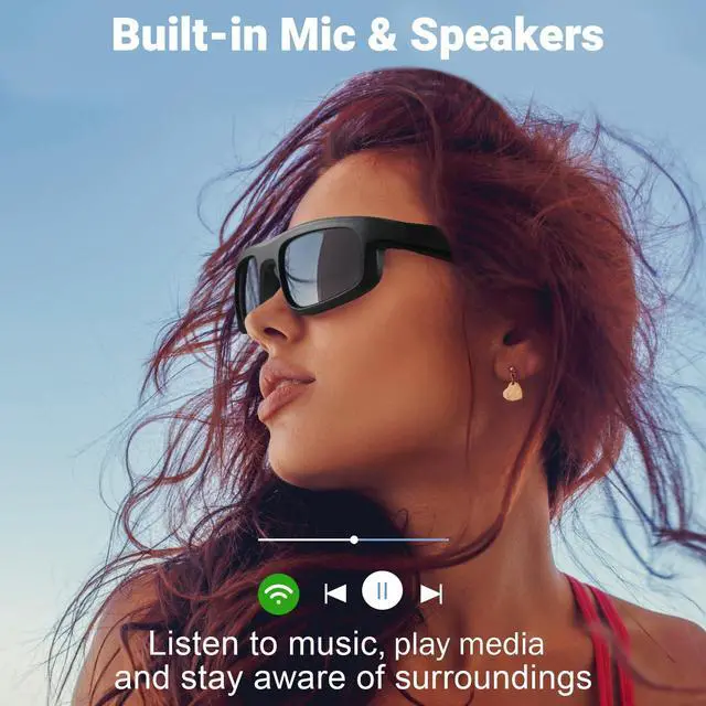 Alt view image 3 of 7 - Smart Glasses, Polarized Bluetooth Sunglasses, Built-in Mic & Speakers, Voice Assistant, UV Protection Audio Sun Glass