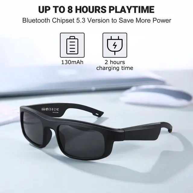 Alt view image 7 of 7 - Smart Glasses, Polarized Bluetooth Sunglasses, Built-in Mic & Speakers, Voice Assistant, UV Protection Audio Sun Glass