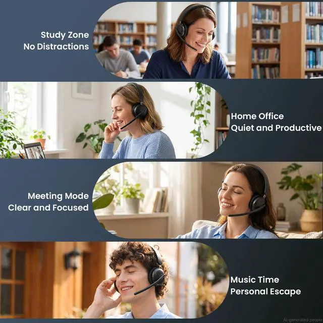 Alt view image 7 of 7 - Wireless Headset with Mic for Work, One-Tap Mute & USB Dongle, Bluetooth 5.3 Headset, AI Noise Cancelling Mic, Wireless Headphones with Mic & 65H, Wireless Headset for PC/Teams/Computer/Laptop/Study