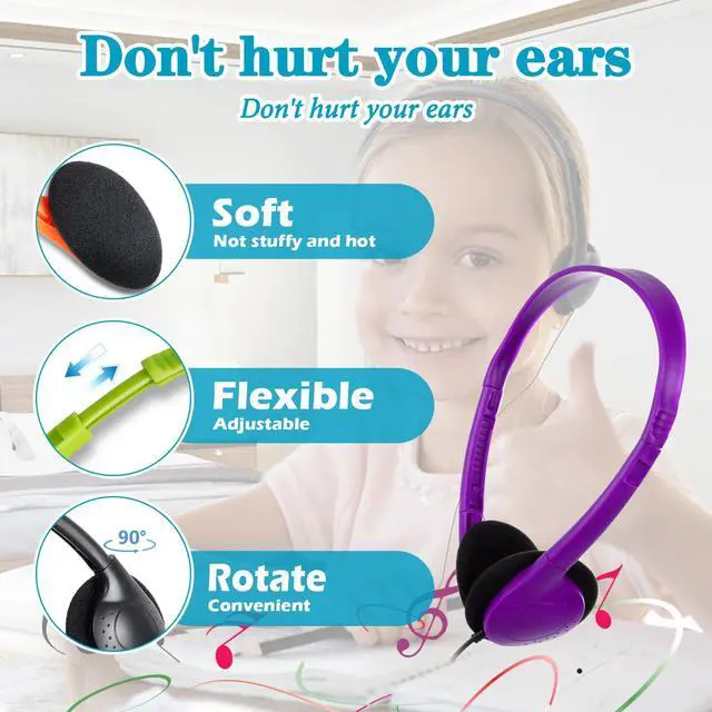 Alt view image 4 of 7 - 20 Pack Bulk Classroom Headphones for Students Kids School | Wholesale Headphones Class Set with 3.5mm Jack for Chromebook Laptop PC Computer (Mixed Colors)
