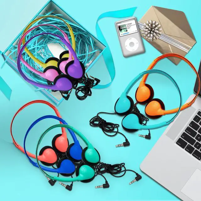 Alt view image 5 of 7 - 20 Pack Bulk Classroom Headphones for Students Kids School | Wholesale Headphones Class Set with 3.5mm Jack for Chromebook Laptop PC Computer (Mixed Colors)
