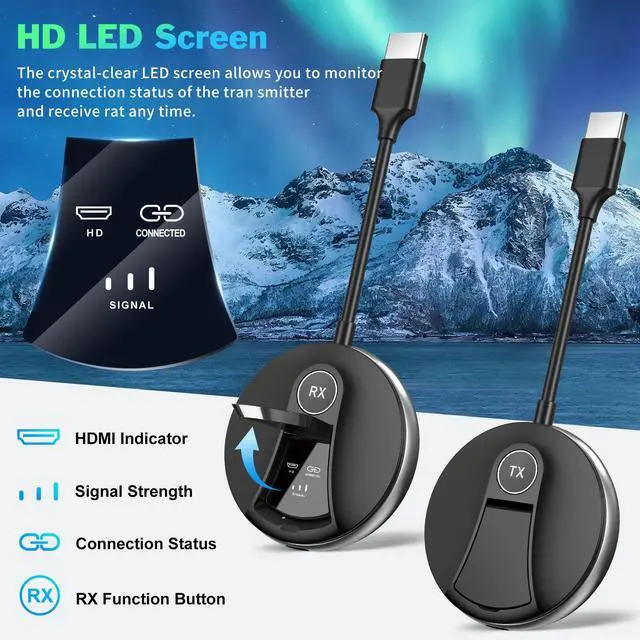 Alt view image 5 of 7 - Wireless HDMI 1 Transmitter 4 Receivers G9R-Plus with LED Display, Multi-TV Splitter for Church & Sports Bars, Heat-Control Plug & Play, 5.8G/2.4G 165FT Stream Wirelessly from Laptop to Multiple TVs