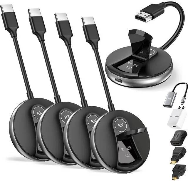 Main image of Wireless HDMI 1 Transmitter 4 Receivers G9R-Plus with LED Display, Multi-TV Splitter for Church & Sports Bars, Heat-Control Plug & Play, 5.8G/2.4G 165FT Stream Wirelessly from Laptop to Multiple TVs