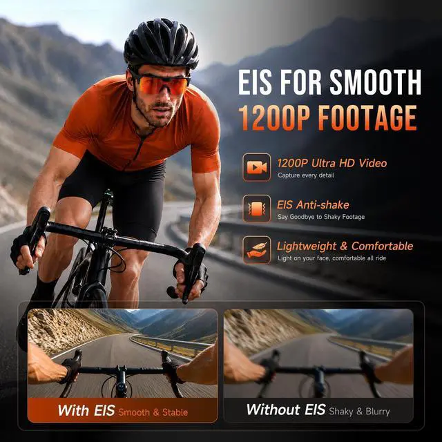 Alt view image 4 of 7 - AI Smart Glasses with 35MP Camera,1200P EIS Video Recorder for Cycling | ChatGPT Voice, Real-Time Translation, Polarized UV400, Open Ear Audio, Sport Sunglasses for Hiking, Running (Orange)