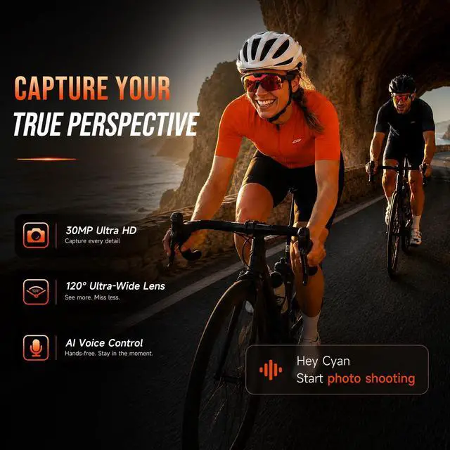 Alt view image 2 of 7 - AI Smart Glasses with 35MP Camera,1200P EIS Video Recorder for Cycling | ChatGPT Voice, Real-Time Translation, Polarized UV400, Open Ear Audio, Sport Sunglasses for Hiking, Running (Orange)