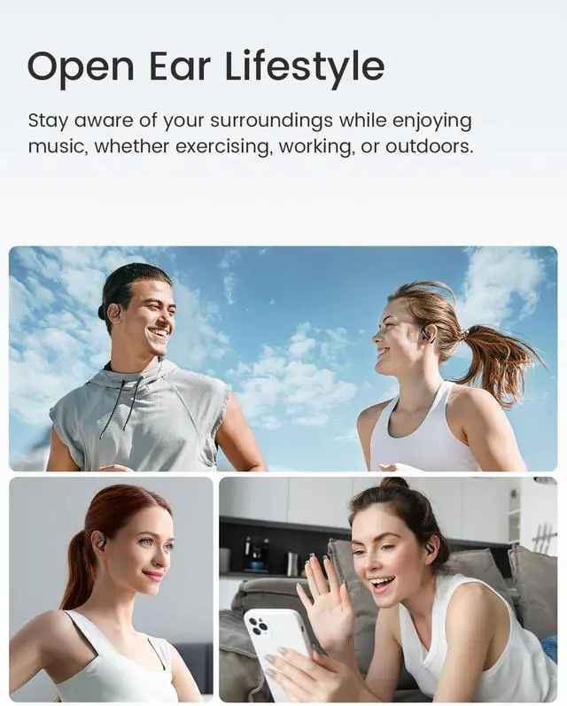 Alt view image 7 of 7 - AceFit Air Open Ear Headphones, Wireless Earbuds with Rich Bass, Bluetooth 5.4 Sports Headphones with Charging Case, 32H Playtime Earbuds IP54 Waterproof for Running, Cycling, Walking, Workout