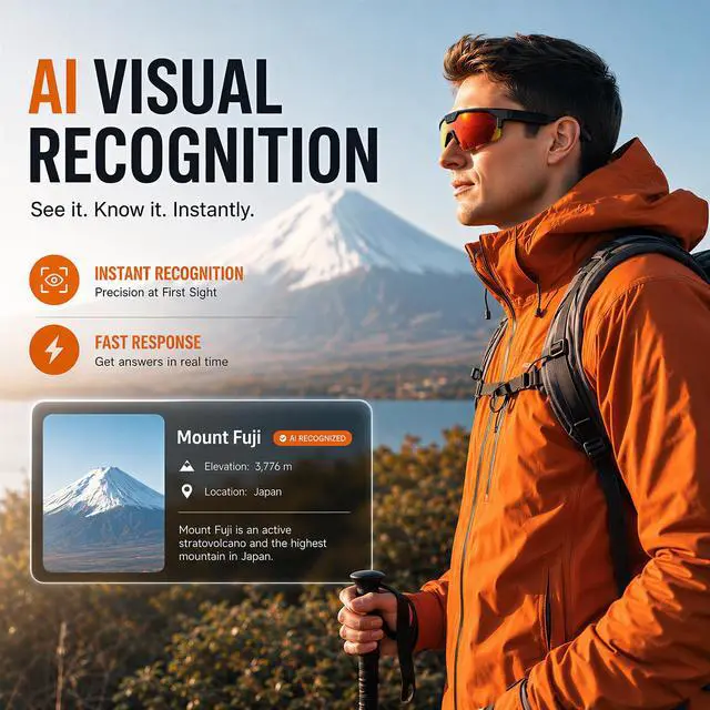 Alt view image 7 of 7 - AI Smart Glasses with 35MP Camera,1200P EIS Video Recorder for Cycling | ChatGPT Voice, Real-Time Translation, Polarized UV400, Open Ear Audio, Sport Sunglasses for Hiking, Running (Orange)
