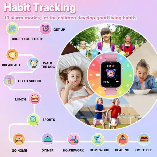 Alt view image 3 of 7 - Kids Smart Watch Girls Gift for Girl Aged 6-12, HD TouchScreen Kids Watch with 39 Games Video Camera Music Pedometer Audiostory Learn Card Educational Toys Birthday Gifts for Girls Ages 5 6 7 8 9