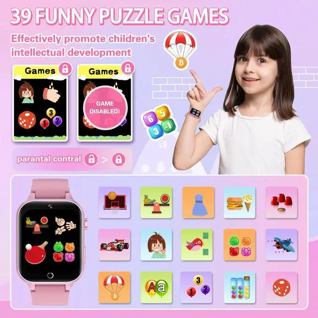Alt view image 5 of 7 - Kids Smart Watch Girls Gift for Girl Aged 6-12, HD TouchScreen Kids Watch with 39 Games Video Camera Music Pedometer Audiostory Learn Card Educational Toys Birthday Gifts for Girls Ages 5 6 7 8 9