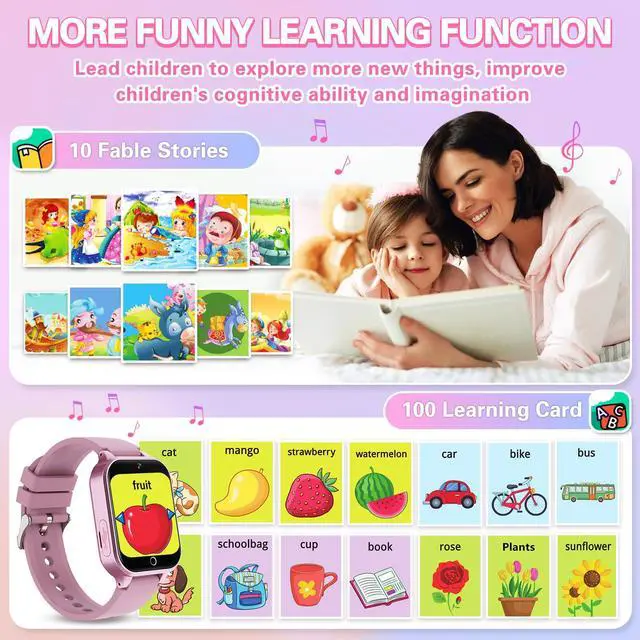 Alt view image 7 of 7 - Kids Smart Watch Girls Gift for Girl Aged 6-12, HD TouchScreen Kids Watch with 39 Games Video Camera Music Pedometer Audiostory Learn Card Educational Toys Birthday Gifts for Girls Ages 5 6 7 8 9