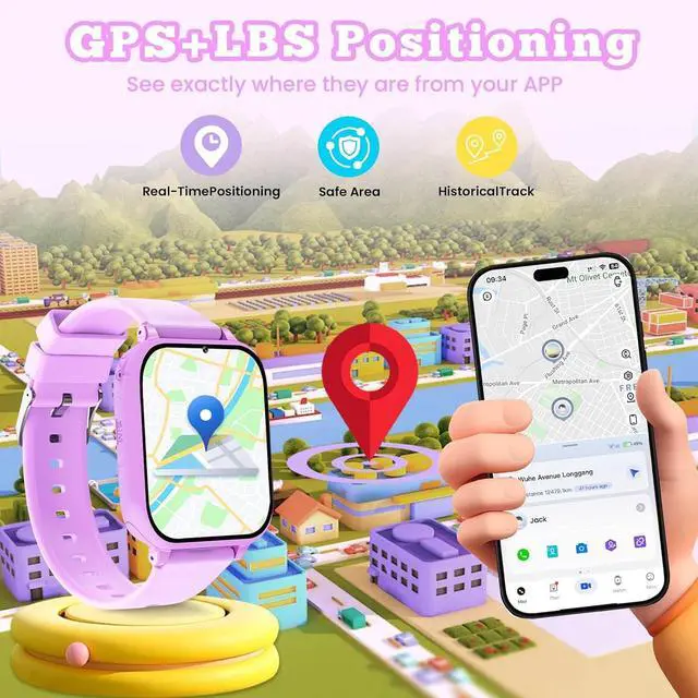 Alt view image 4 of 7 - 4G Kids Smart Watch for Boys Girls GPS Tracker, Children Watches Phone Call | Smartwatch Phone Gifts for Teens Toddler Ages 4-12 Years with SIM Card Video & Voice Call SOS, Parental APP, Class Mode