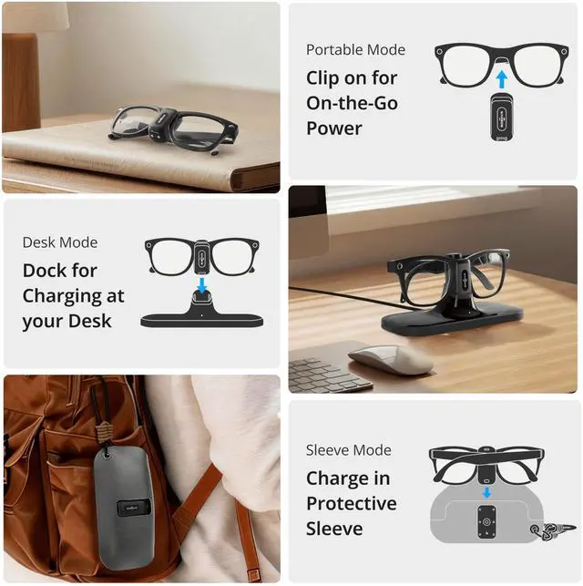 Alt view image 2 of 7 - CG2 Charging Dock Accessories,Compatible with Ray-Ban Meta Smart AI Glasses & Oakley Meta HSTN, 3-in-1 Magnetic Charging Station with Portable Battery Clip and Travel Case