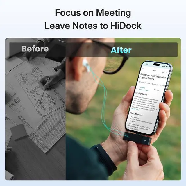 Alt view image 3 of 7 - P1 mini AI Voice Recorder: Smart Voice Recorder Work with Wireless Earbuds for Meeting Lectures Calls BlueCatch Tech Digital Audio Recorder Transcription Summary HiNotes APP Control 32GB
