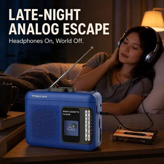 Alt view image 6 of 7 - Portable Cassette Tape Player and Recorder with AM/FM Radio | Built-in speaker and microphone, 3.5mm headphone and external mic jacks, 5V USB power or 2 AA batteries, not rechargeable