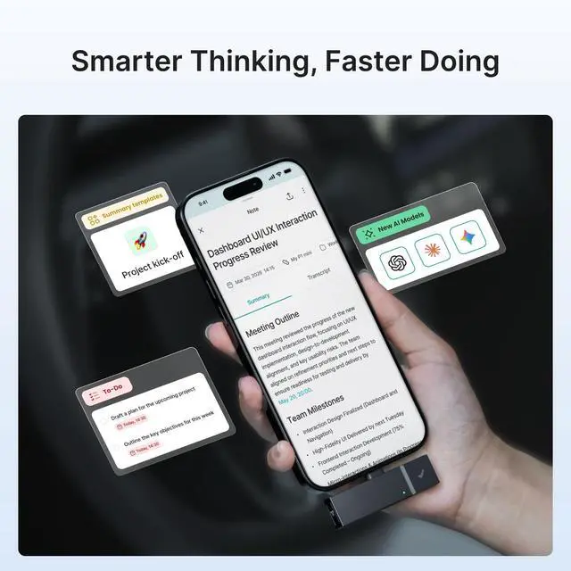 Alt view image 6 of 7 - P1 mini AI Voice Recorder: Smart Voice Recorder Work with Wireless Earbuds for Meeting Lectures Calls BlueCatch Tech Digital Audio Recorder Transcription Summary HiNotes APP Control 32GB