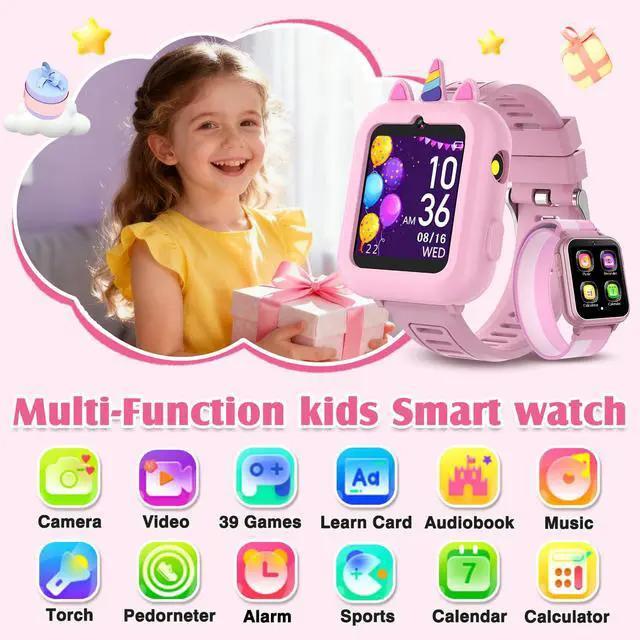 Alt view image 2 of 7 - Smart Watch for Kids with 39 Games,Camera,Video,Music Player,Recorder,Alarm,Pedometer,Flashlight,Stopwatch,HD Touch Screen,Birthday Gift Toy for Girls Ages 3-12(Pink)