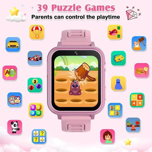 Alt view image 5 of 7 - Smart Watch for Kids with 39 Games,Camera,Video,Music Player,Recorder,Alarm,Pedometer,Flashlight,Stopwatch,HD Touch Screen,Birthday Gift Toy for Girls Ages 3-12(Pink)