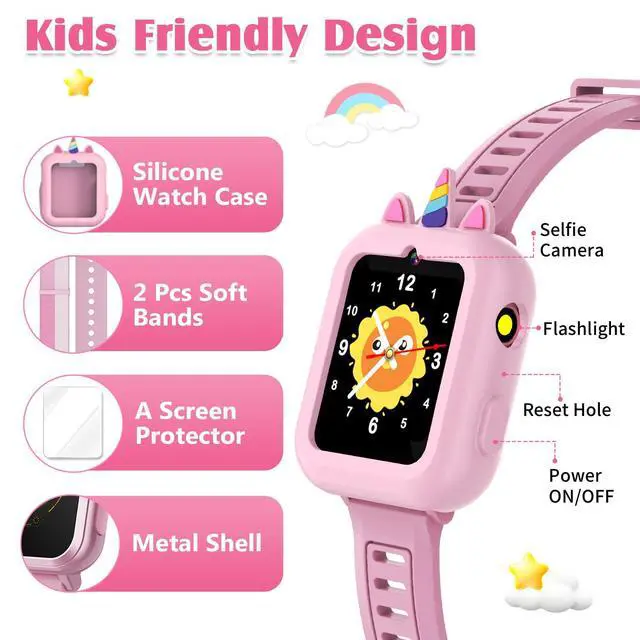 Alt view image 6 of 7 - Smart Watch for Kids with 39 Games,Camera,Video,Music Player,Recorder,Alarm,Pedometer,Flashlight,Stopwatch,HD Touch Screen,Birthday Gift Toy for Girls Ages 3-12(Pink)