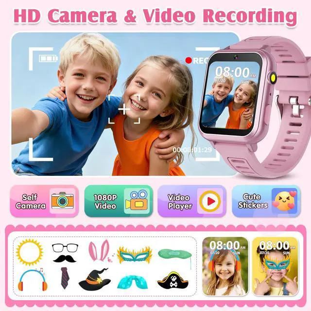 Alt view image 4 of 7 - Smart Watch for Kids with 39 Games,Camera,Video,Music Player,Recorder,Alarm,Pedometer,Flashlight,Stopwatch,HD Touch Screen,Birthday Gift Toy for Girls Ages 3-12(Pink)