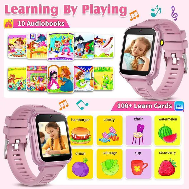 Alt view image 7 of 7 - Smart Watch for Kids with 39 Games,Camera,Video,Music Player,Recorder,Alarm,Pedometer,Flashlight,Stopwatch,HD Touch Screen,Birthday Gift Toy for Girls Ages 3-12(Pink)