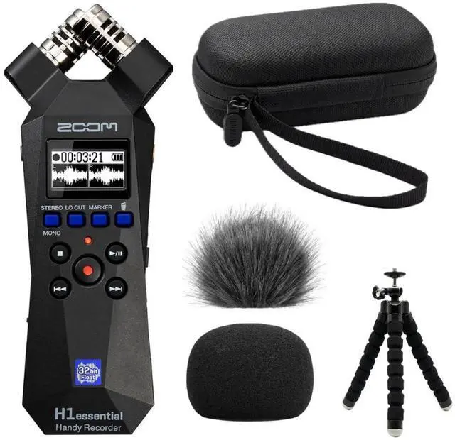 Main image of H1essential Recorder Bundle with Case, Windscreens & Tripod | 32-bit float recorder bundle with 99KOLB EVA case, furry and foam windscreens, and octopus tripod