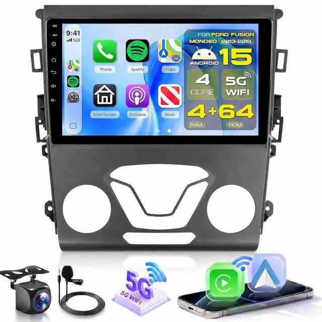 Main image of 4Core 4+64G Android Car Stereo for Ford Fusion Mondeo 2013-2019 with 5G WIFI DSP/Wireless Carplay/Android Auto, 9 inch 1280*720 Touchscreen Radio Bluetooth 5.0 FM/RDS Mirrorlink Backup Camera
