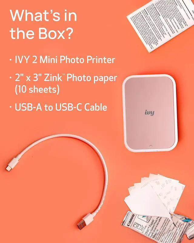Alt view image 7 of 7 - IVY 2 Mini Photo Printer, Print from Compatible iOS & Android Devices, Sticky-Back Prints, Blush Pink + ZINK Photo Paper 20 Sheets Pack