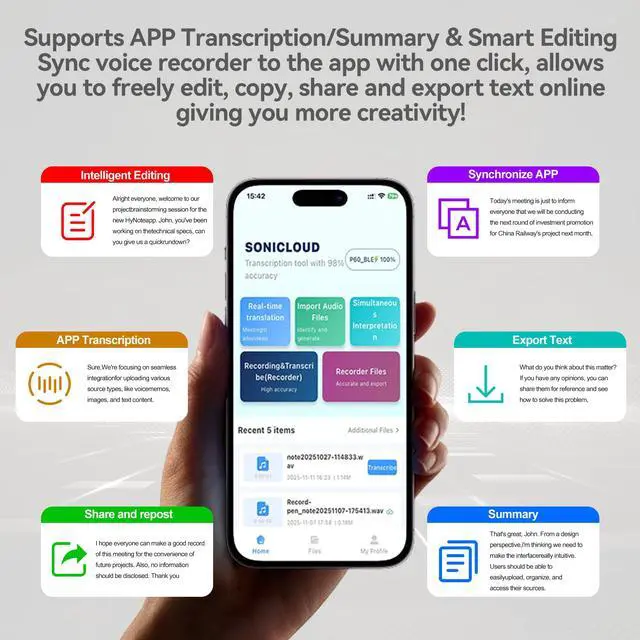 Alt view image 3 of 7 - Ultra-Thin AI Voice Recorder with APP Control Support Unlimited Transcribe & Summarize, AI Note Taker with DSP Noise Cancellation,AI Recording Device for Meetings, Interviews, Lectures, Calls, Grey