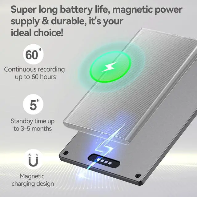 Alt view image 7 of 7 - Ultra-Thin AI Voice Recorder with APP Control Support Unlimited Transcribe & Summarize, AI Note Taker with DSP Noise Cancellation,AI Recording Device for Meetings, Interviews, Lectures, Calls, Grey