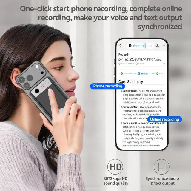 Alt view image 5 of 7 - Ultra-Thin AI Voice Recorder with APP Control Support Unlimited Transcribe & Summarize, AI Note Taker with DSP Noise Cancellation,AI Recording Device for Meetings, Interviews, Lectures, Calls, Grey