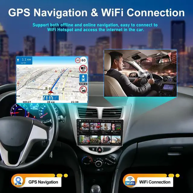 Alt view image 4 of 7 - 2G+64G Android 13 Car Stereo for Hyundai Accent 2012-2017 with Wireless Carplay Android Auto 9" Touchscreen Car Radio with GPS Navigation WiFi Bluetooth FM/RDS Radio HD Backup Camera Head Unit