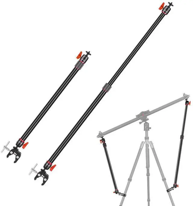 Main image of Camera Slider Support Arm Stabilizer, 2-Pack Adjustable Tripod Stability Arm for Increasing Stability in Aluminum Alloy, Extendable Poles for Camera Video Slider Rail with C Clamps and BallHead