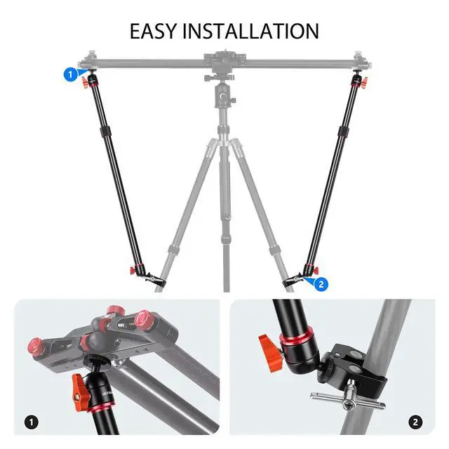 Alt view image 3 of 7 - Camera Slider Support Arm Stabilizer, 2-Pack Adjustable Tripod Stability Arm for Increasing Stability in Aluminum Alloy, Extendable Poles for Camera Video Slider Rail with C Clamps and BallHead