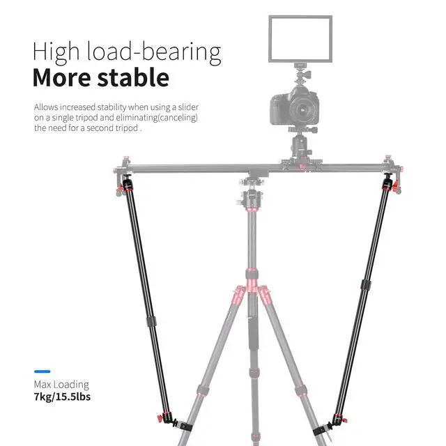 Alt view image 2 of 7 - Camera Slider Support Arm Stabilizer, 2-Pack Adjustable Tripod Stability Arm for Increasing Stability in Aluminum Alloy, Extendable Poles for Camera Video Slider Rail with C Clamps and BallHead