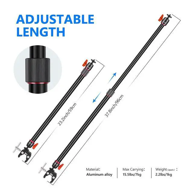 Alt view image 5 of 7 - Camera Slider Support Arm Stabilizer, 2-Pack Adjustable Tripod Stability Arm for Increasing Stability in Aluminum Alloy, Extendable Poles for Camera Video Slider Rail with C Clamps and BallHead