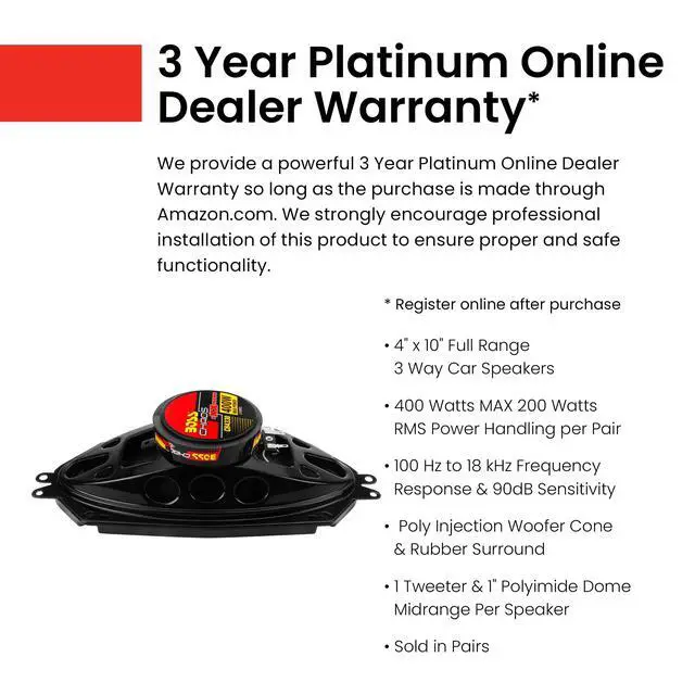 Alt view image 2 of 6 - CH4330 4X10 Inch Car Speakers (Pair), 400 Watts, 3 Way