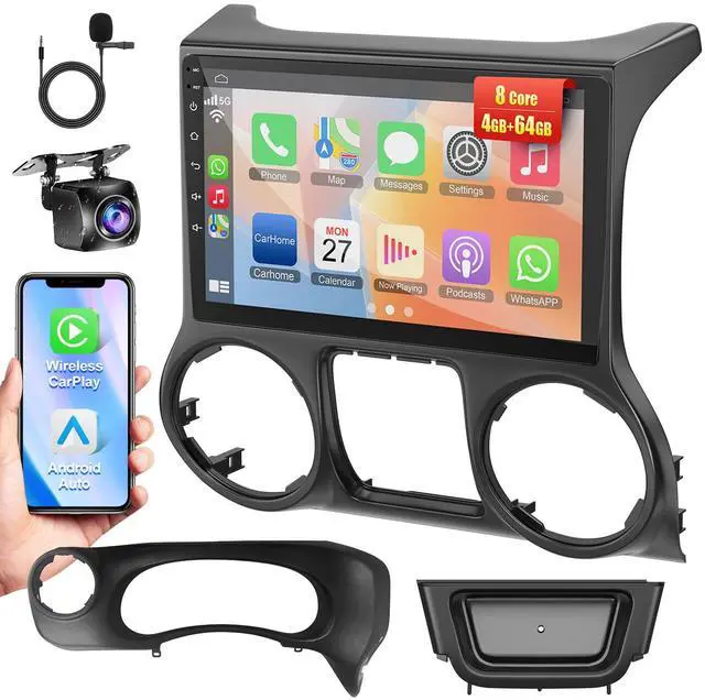 Main image of Android 15 4GB+64GB Car Radio Stereo for Jeep Wrangler JK 2011 2012 2013 2014,10.2 inch QLED Touchscreen - Wireless Carplay & Android Auto,GPS Navigation & Bluetooth,Back-up Camera,FM Radio