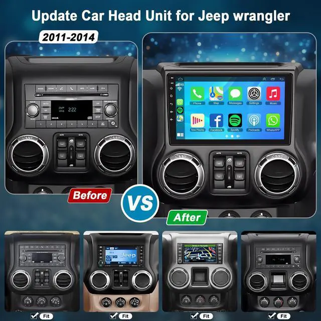 Alt view image 2 of 7 - Android 15 4GB+64GB Car Radio Stereo for Jeep Wrangler JK 2011 2012 2013 2014,10.2 inch QLED Touchscreen - Wireless Carplay & Android Auto,GPS Navigation & Bluetooth,Back-up Camera,FM Radio