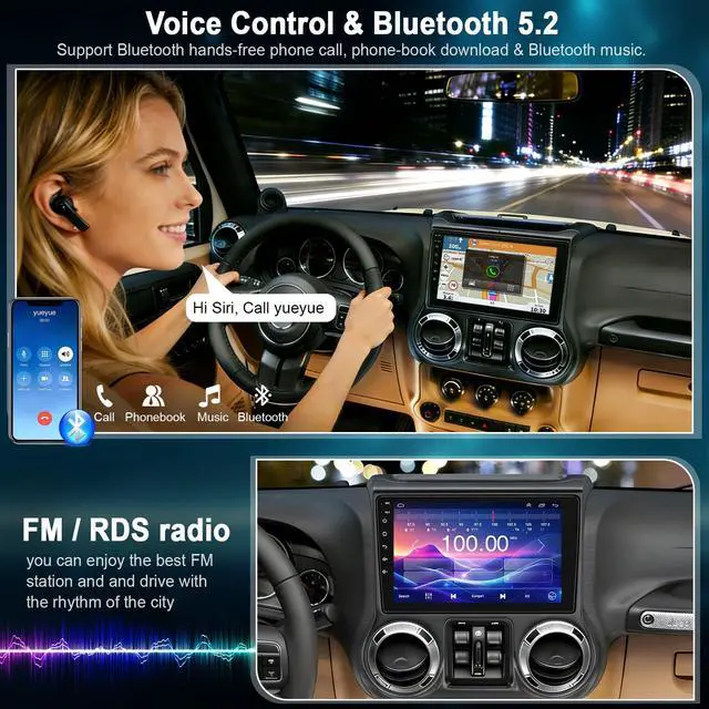 Alt view image 6 of 7 - Android 15 4GB+64GB Car Radio Stereo for Jeep Wrangler JK 2011 2012 2013 2014,10.2 inch QLED Touchscreen - Wireless Carplay & Android Auto,GPS Navigation & Bluetooth,Back-up Camera,FM Radio